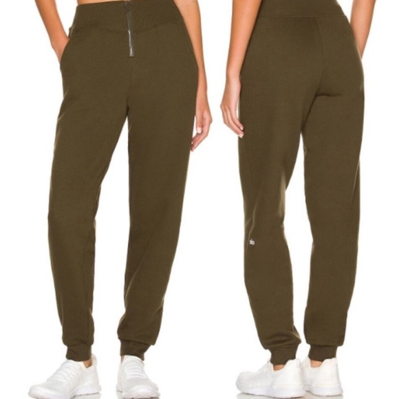 ALO Yoga Pants - Alo Yoga Slick Zip Front Sweatpant in Dark Olive